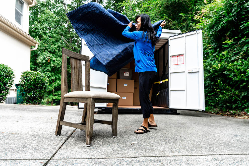 image of woman loading furniture into portable storage in hercules ca